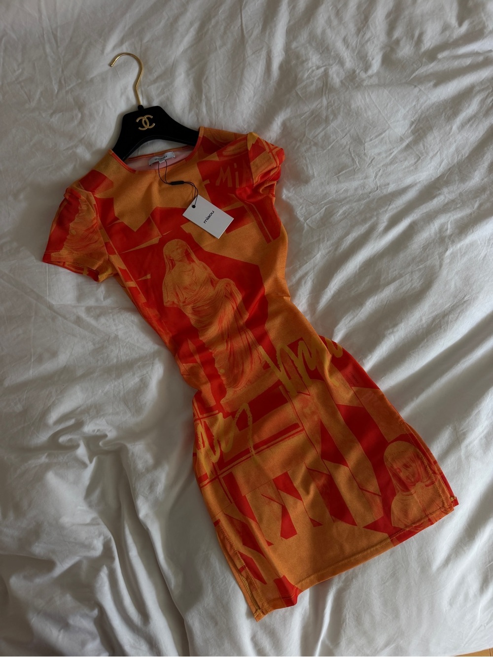 Orange Red Graphic Bodycon Miaou Dress
